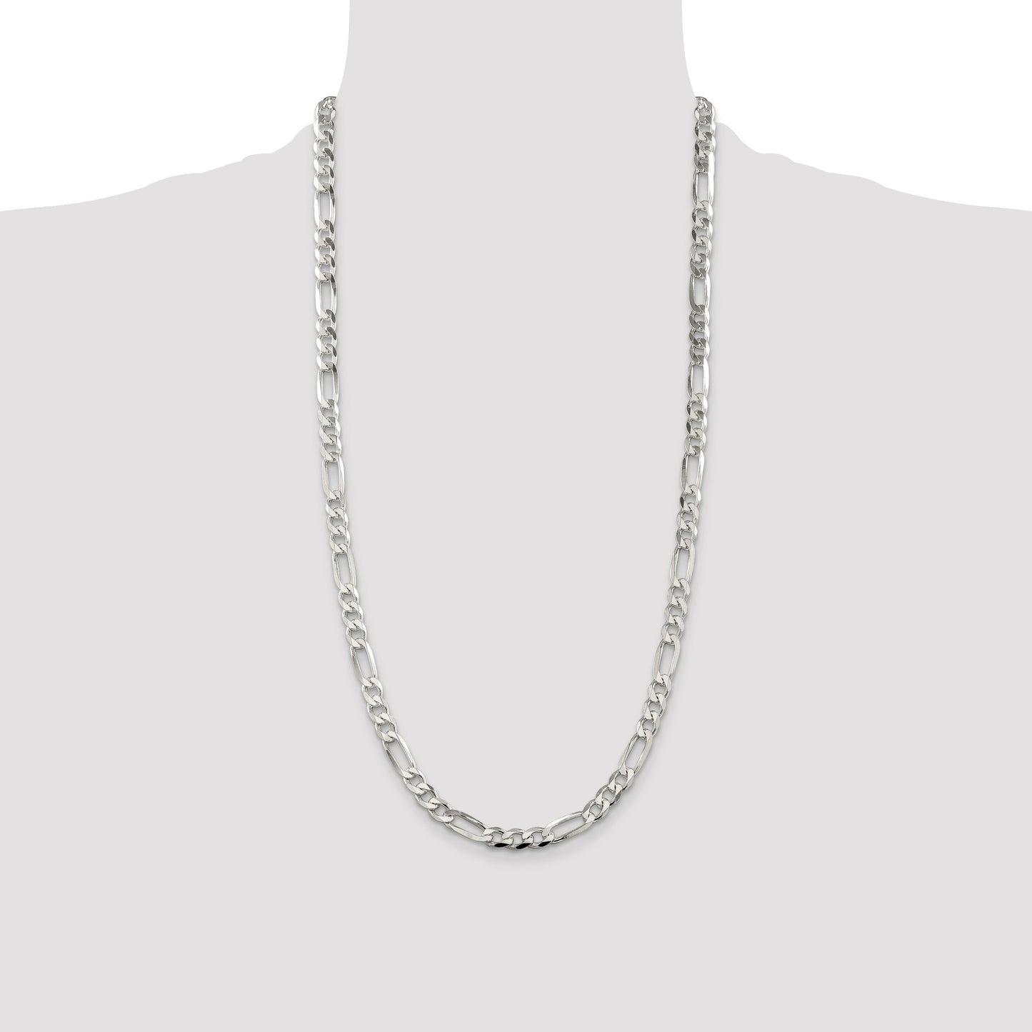Sterling Silver 7.0mm Pav� Flat Figaro Chain