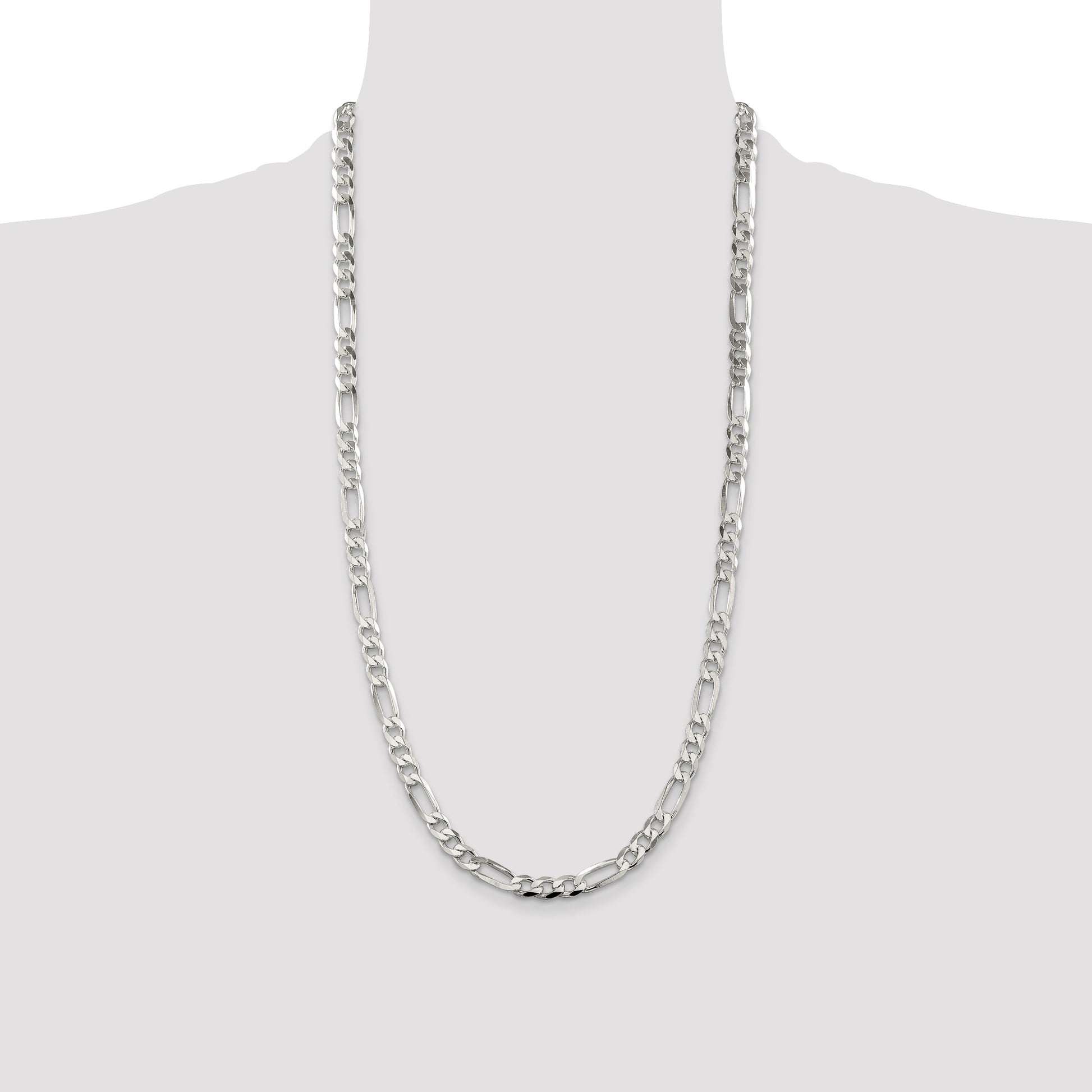 Sterling Silver 7.0mm Pav� Flat Figaro Chain
