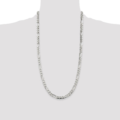 Sterling Silver 7.0mm Pav� Flat Figaro Chain