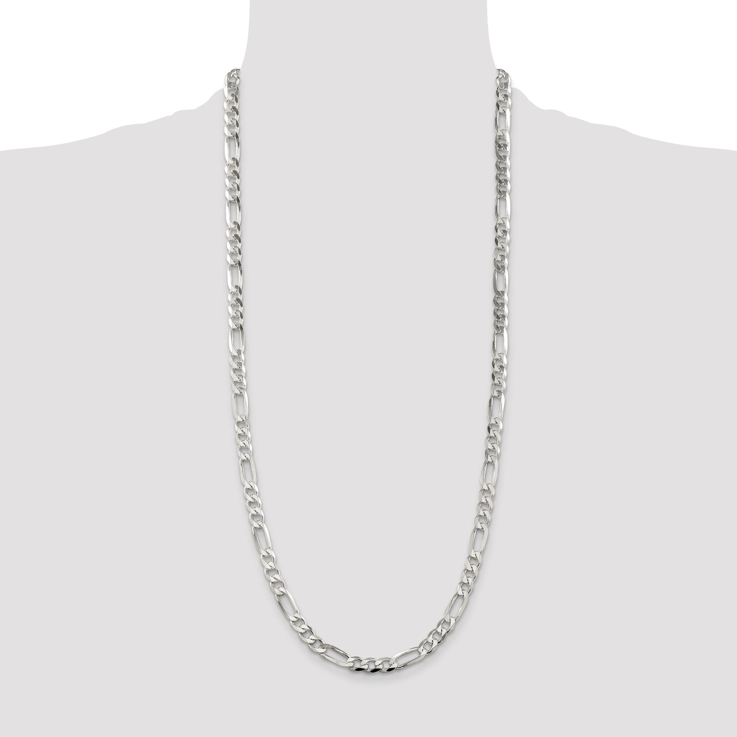 Sterling Silver 7.0mm Pav� Flat Figaro Chain