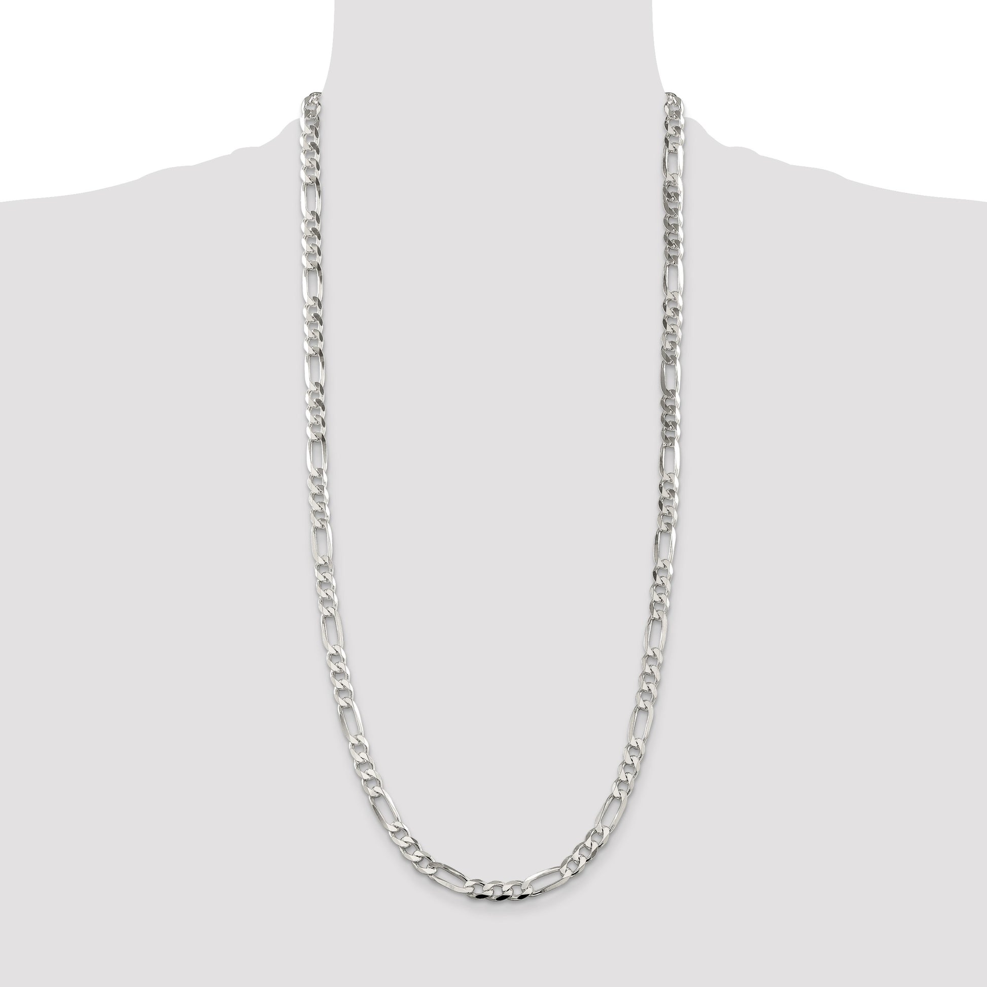 Sterling Silver 7.0mm Pav� Flat Figaro Chain
