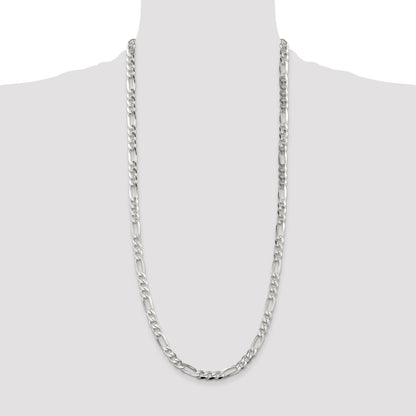 Sterling Silver 7.0mm Pav� Flat Figaro Chain