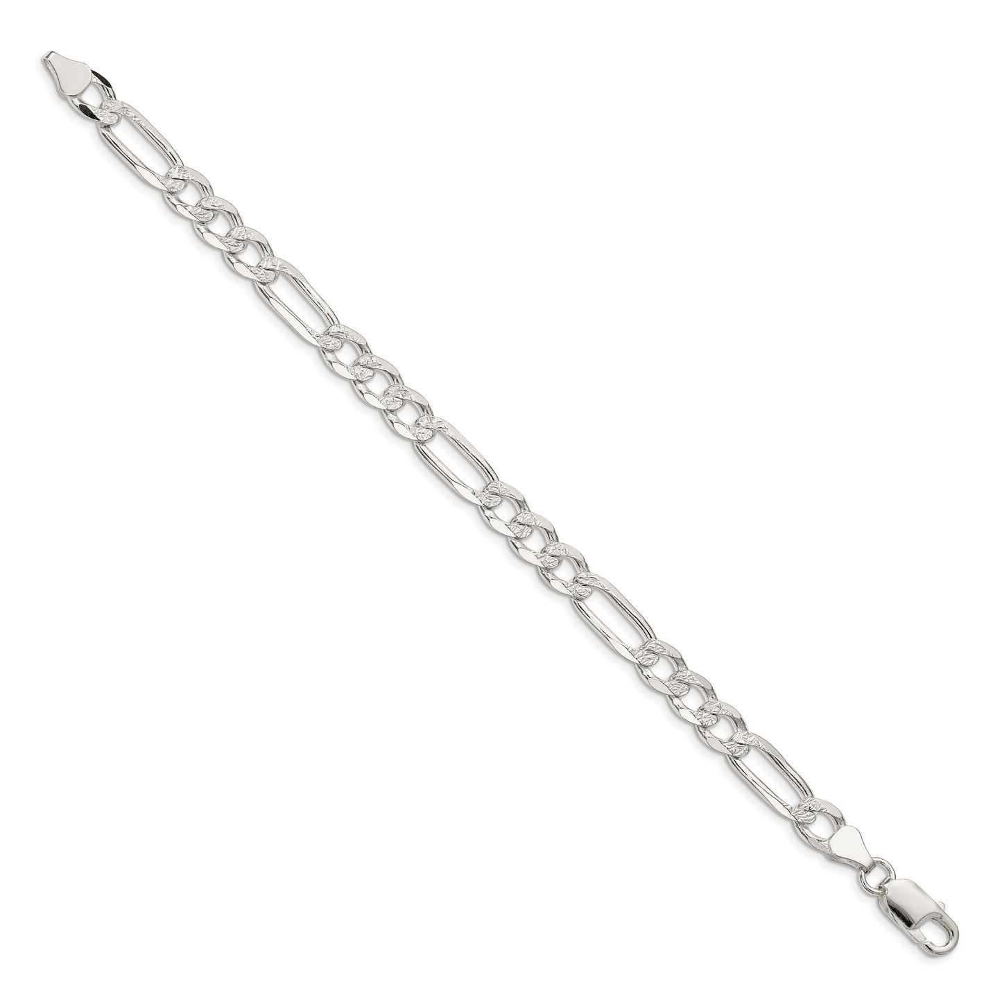 Sterling Silver 7.0mm Pav� Flat Figaro Chain