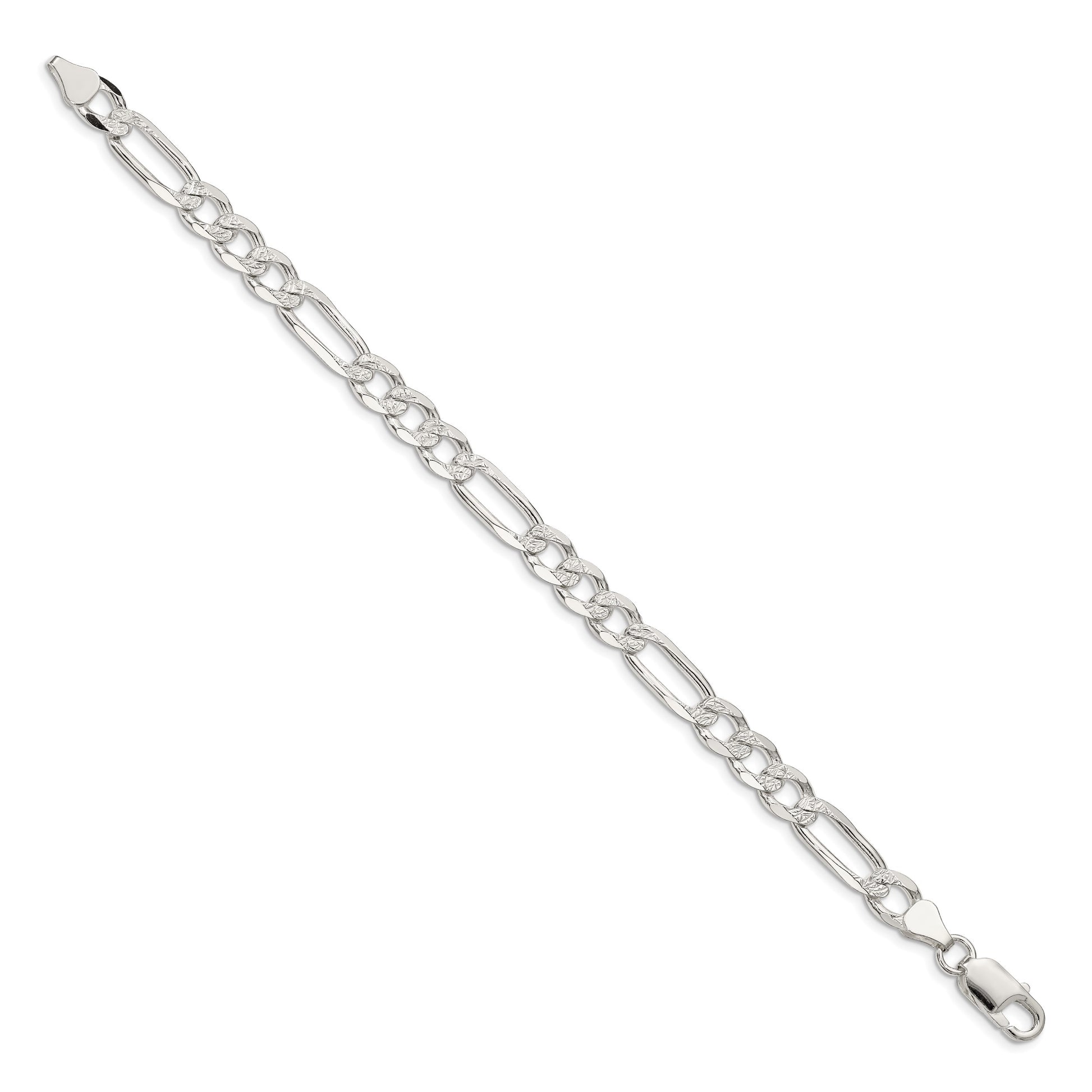 Sterling Silver 7.0mm Pav� Flat Figaro Chain