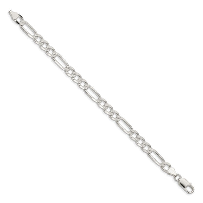 Sterling Silver 7.0mm Pav� Flat Figaro Chain
