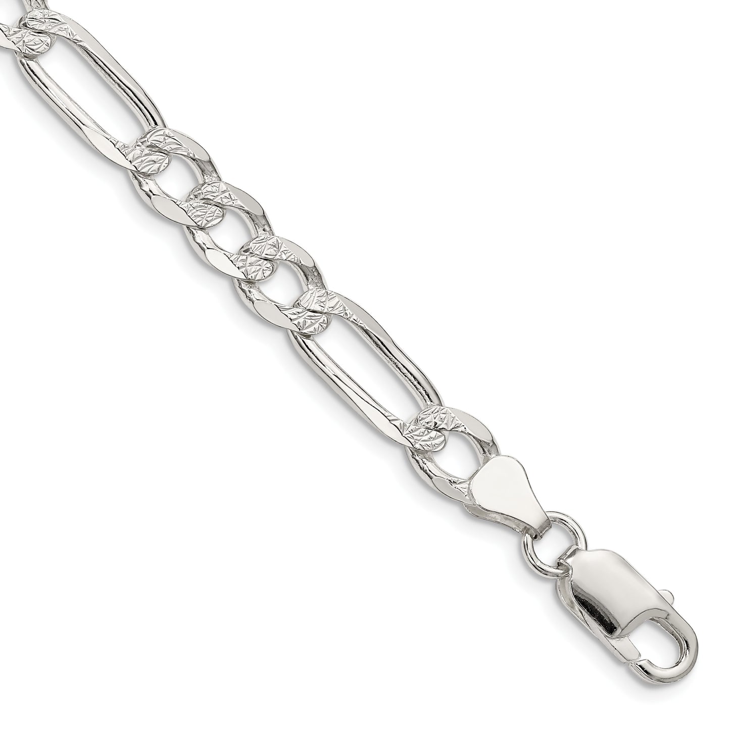 Sterling Silver 7.0mm Pav� Flat Figaro Chain