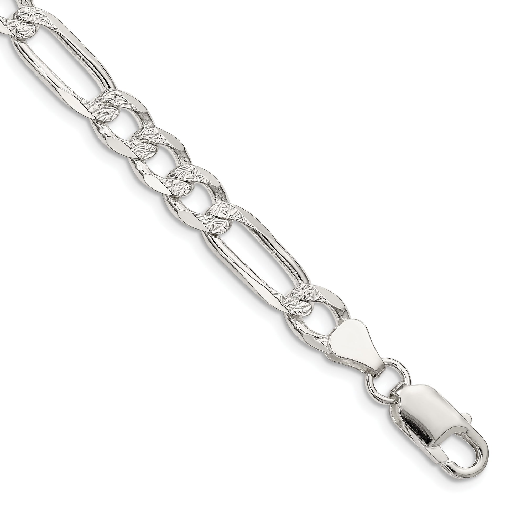Sterling Silver 7.0mm Pav� Flat Figaro Chain