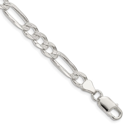 Sterling Silver 7.0mm Pav� Flat Figaro Chain