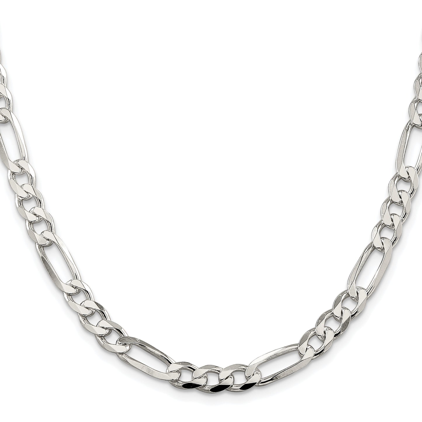 Sterling Silver Rhodium-plated 6.75mm Pav� Flat Figaro Chain