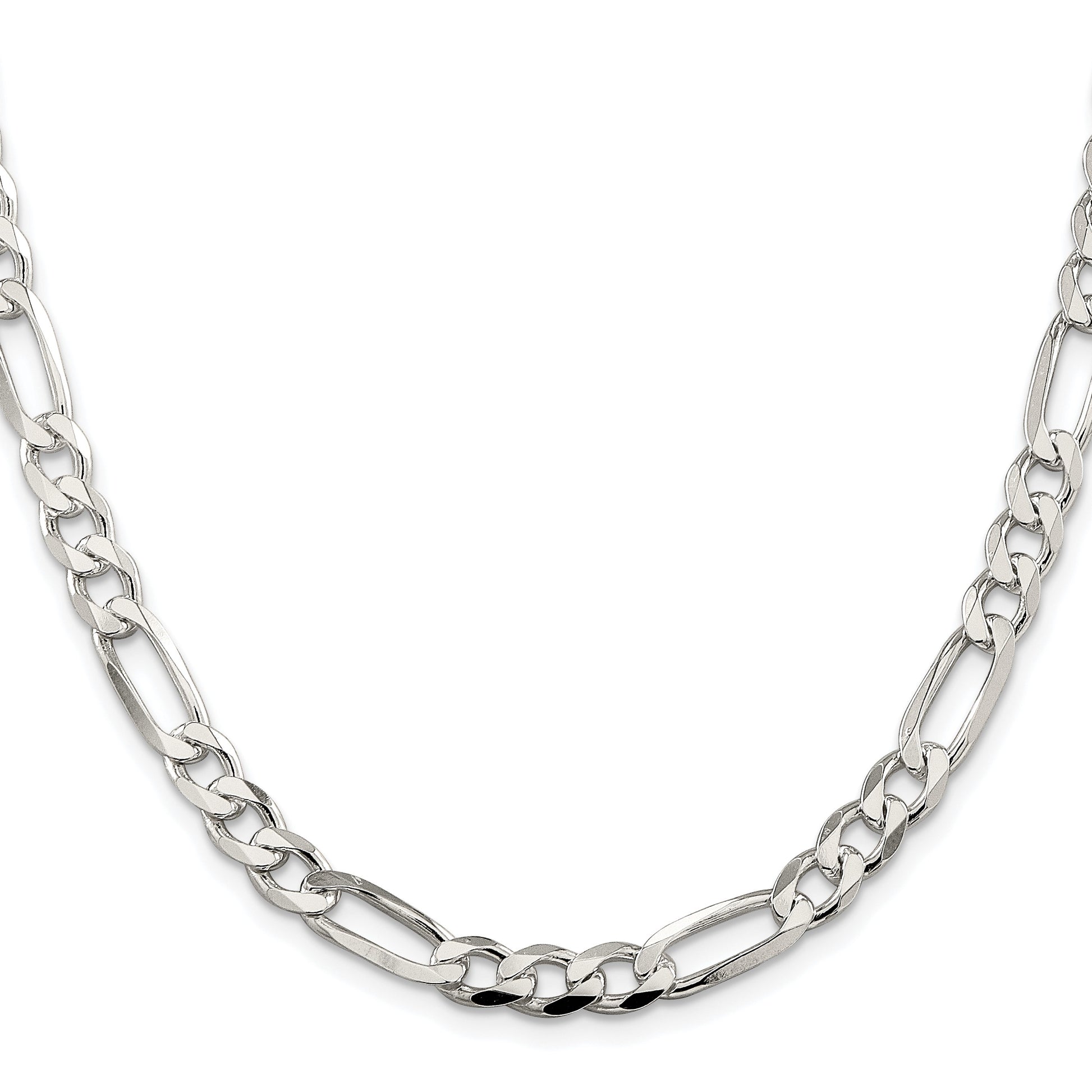 Sterling Silver Rhodium-plated 6.75mm Pav� Flat Figaro Chain