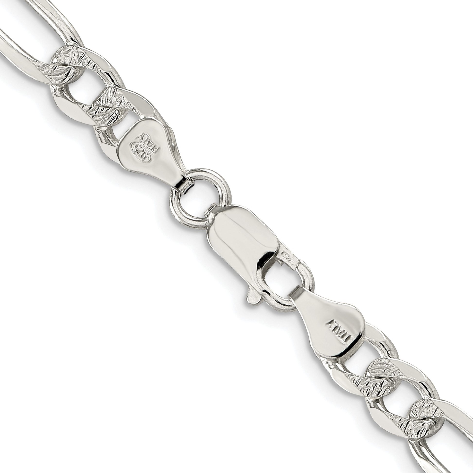 Sterling Silver Rhodium-plated 6.75mm Pav� Flat Figaro Chain