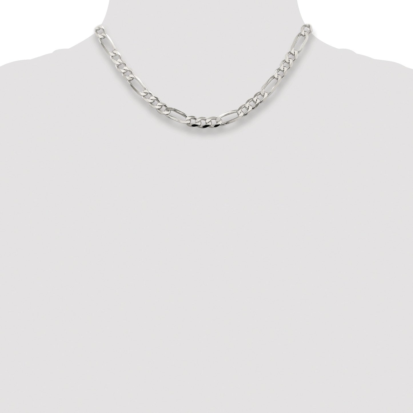 Sterling Silver Rhodium-plated 6.75mm Pav� Flat Figaro Chain