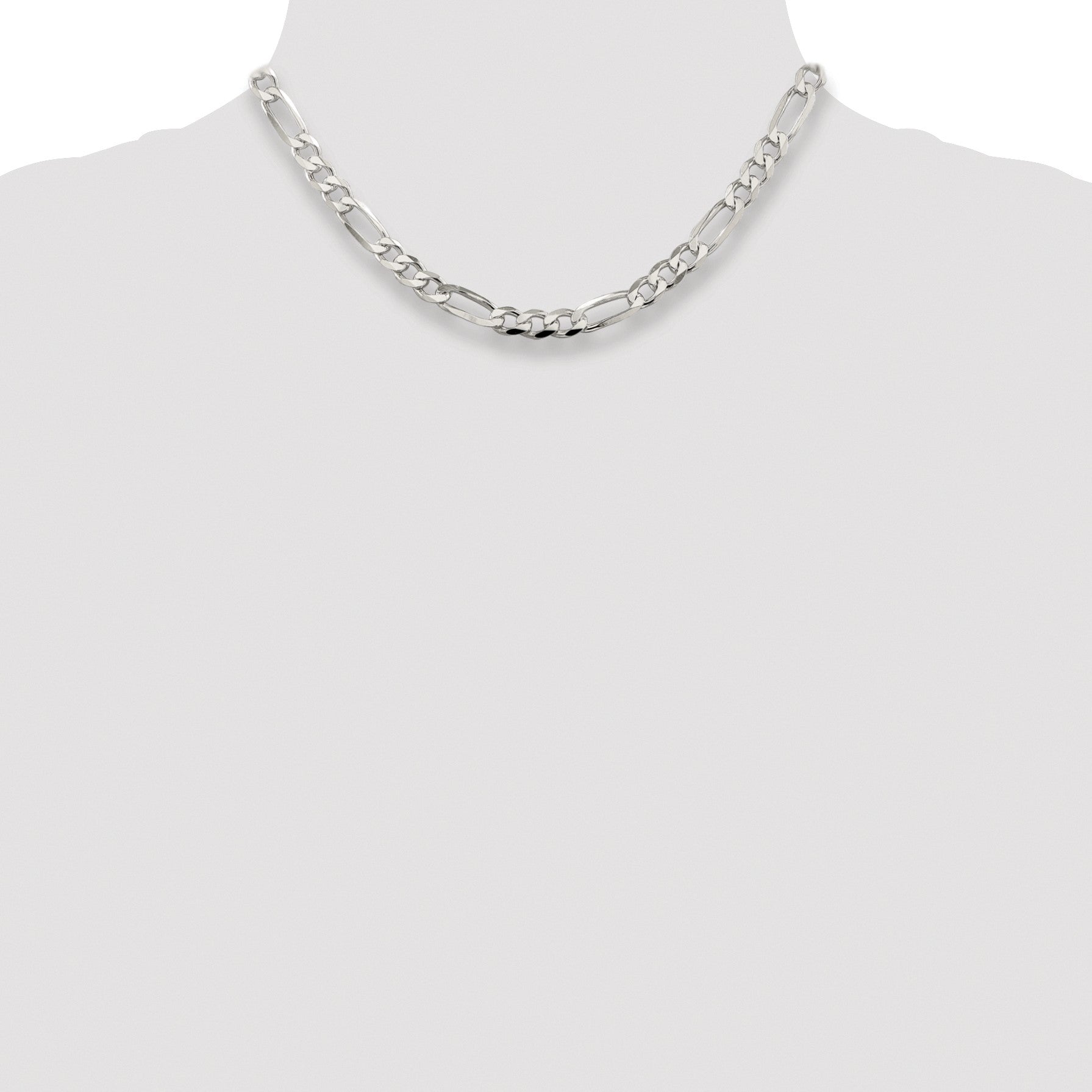 Sterling Silver Rhodium-plated 6.75mm Pav� Flat Figaro Chain