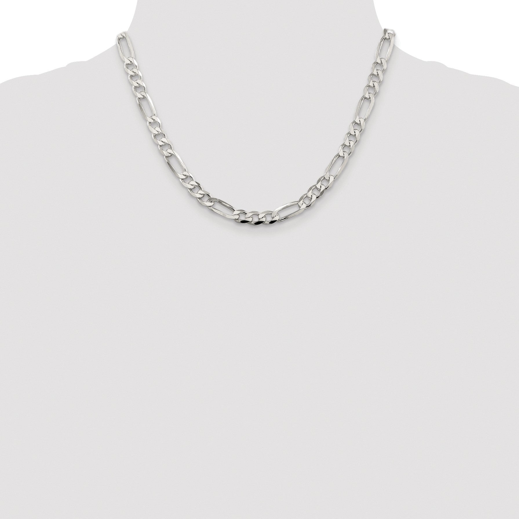 Sterling Silver Rhodium-plated 6.75mm Pav� Flat Figaro Chain