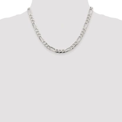 Sterling Silver Rhodium-plated 6.75mm Pav� Flat Figaro Chain