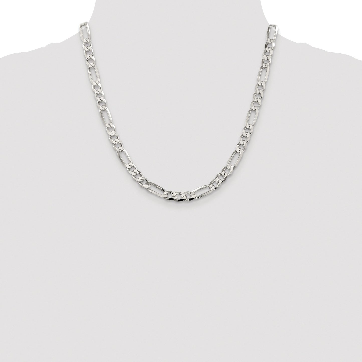 Sterling Silver Rhodium-plated 6.75mm Pav� Flat Figaro Chain