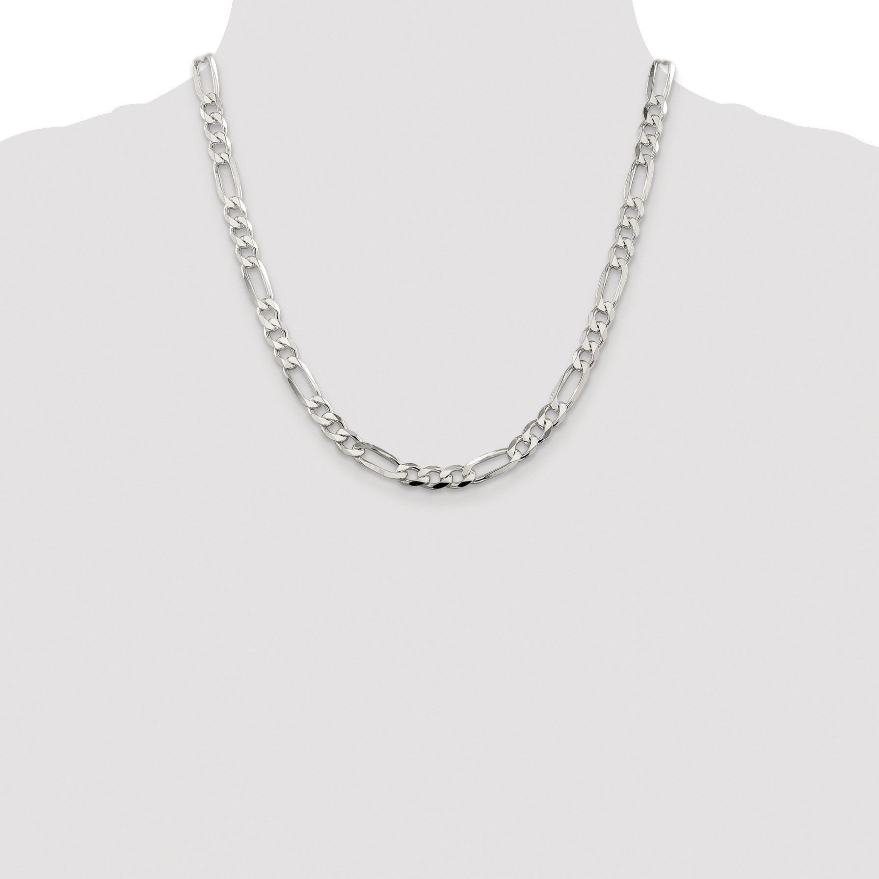 Sterling Silver Rhodium-plated 6.75mm Pav� Flat Figaro Chain