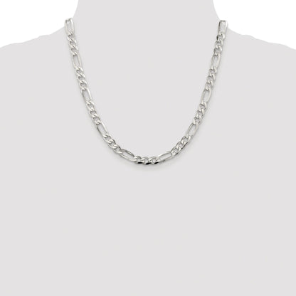 Sterling Silver Rhodium-plated 6.75mm Pav� Flat Figaro Chain