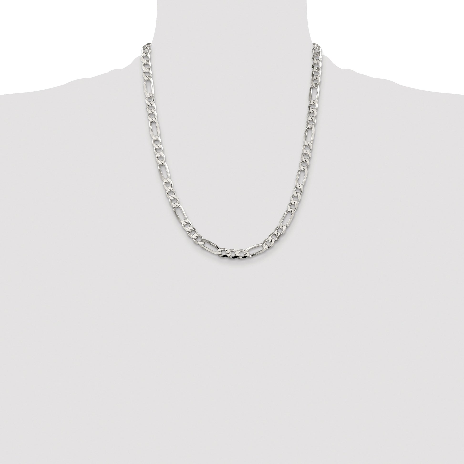 Sterling Silver Rhodium-plated 6.75mm Pav� Flat Figaro Chain