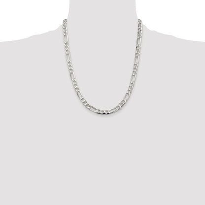 Sterling Silver Rhodium-plated 6.75mm Pav� Flat Figaro Chain