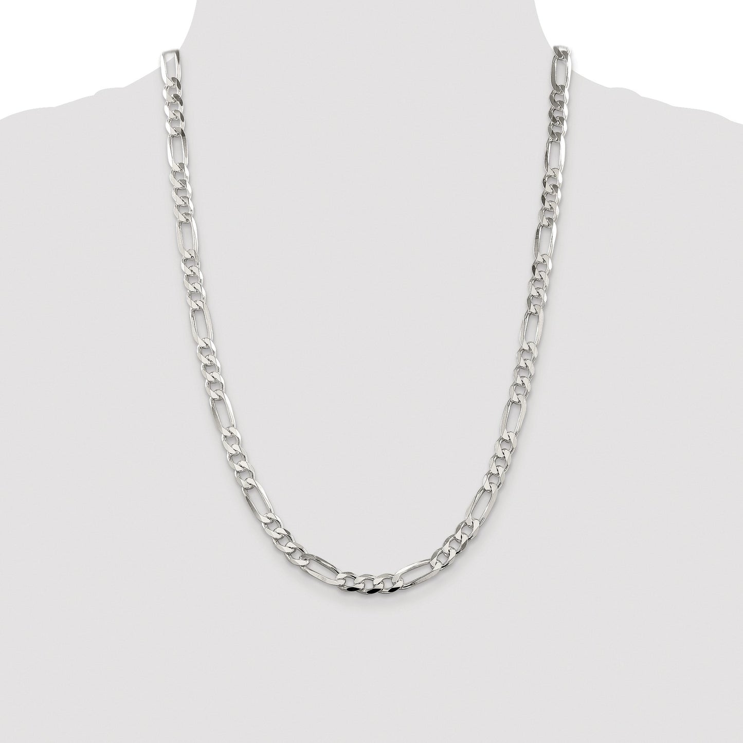 Sterling Silver Rhodium-plated 6.75mm Pav� Flat Figaro Chain