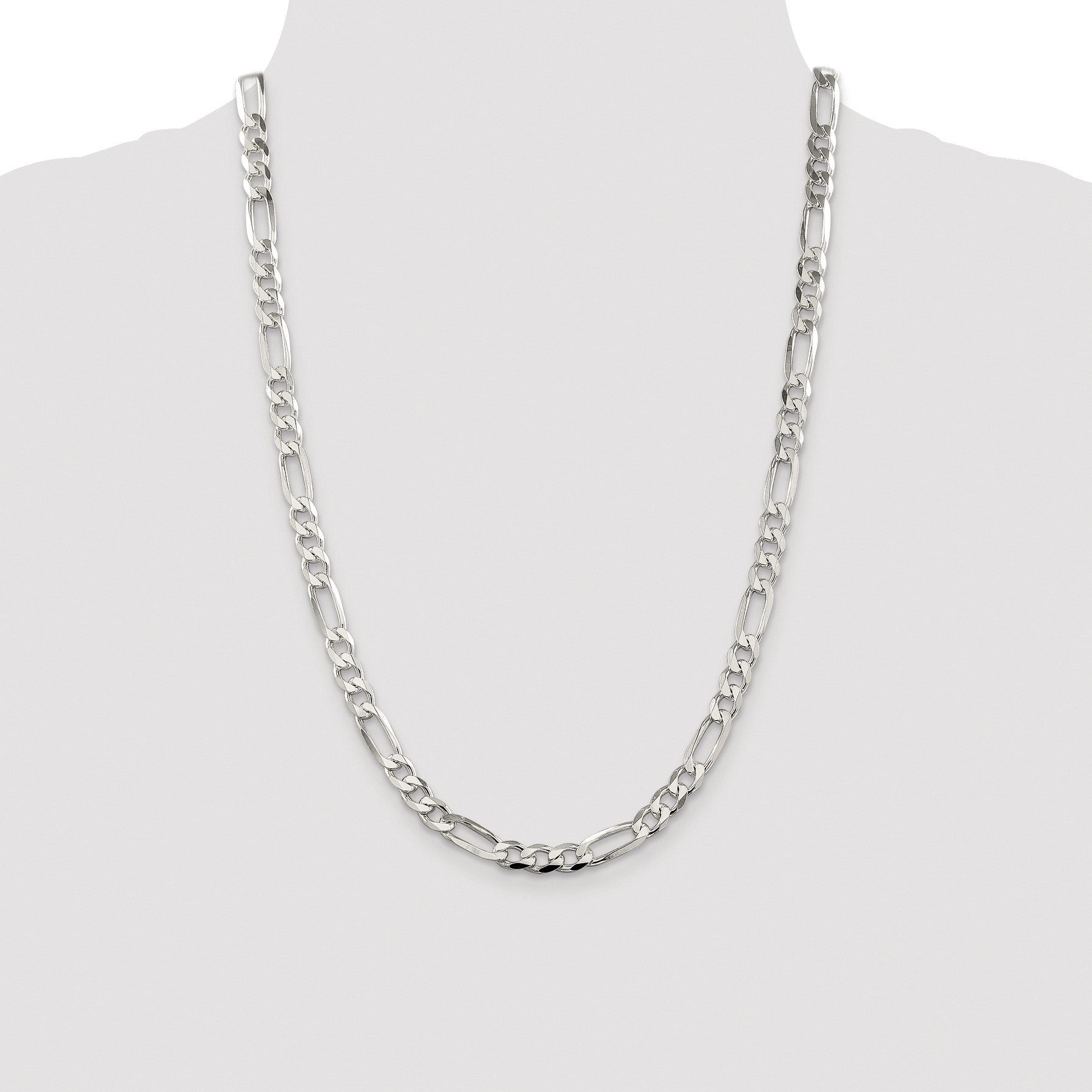Sterling Silver Rhodium-plated 6.75mm Pav� Flat Figaro Chain