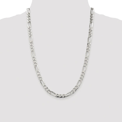 Sterling Silver Rhodium-plated 6.75mm Pav� Flat Figaro Chain