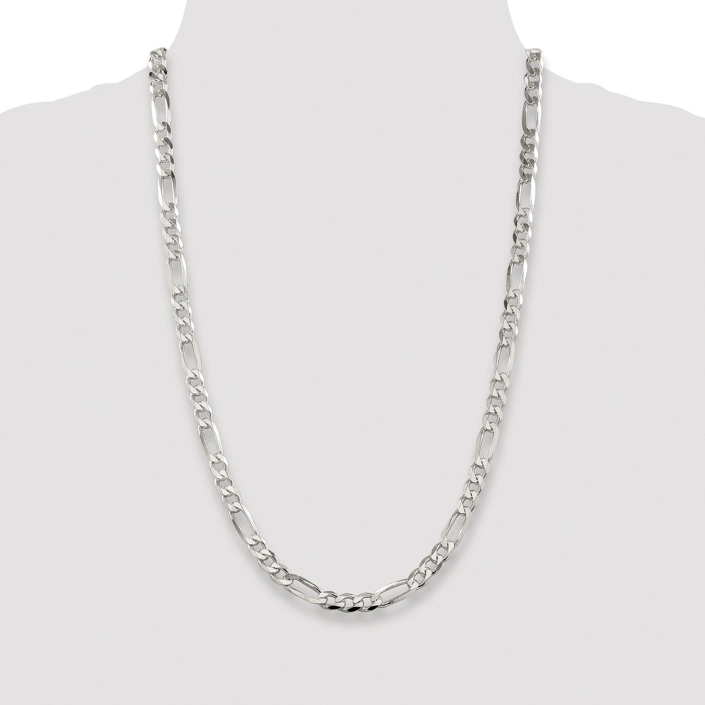 Sterling Silver Rhodium-plated 6.75mm Pav� Flat Figaro Chain