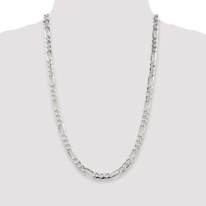 Sterling Silver Rhodium-plated 6.75mm Pav� Flat Figaro Chain