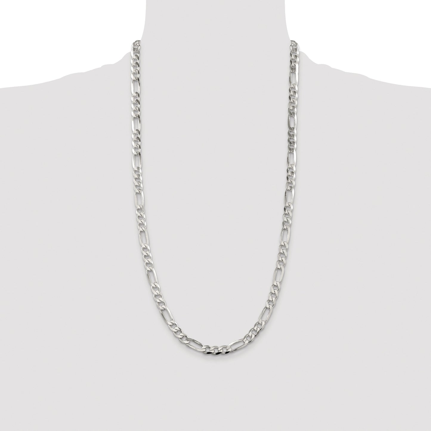 Sterling Silver Rhodium-plated 6.75mm Pav� Flat Figaro Chain