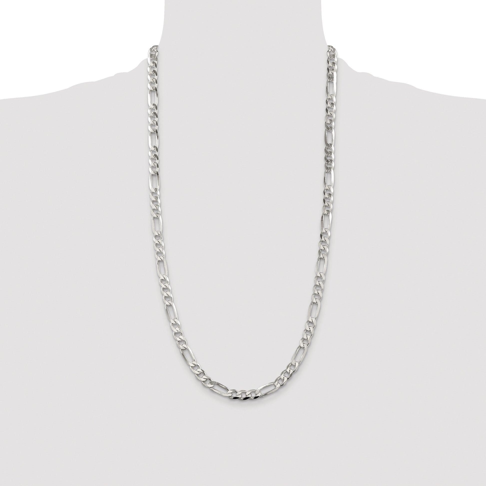 Sterling Silver Rhodium-plated 6.75mm Pav� Flat Figaro Chain