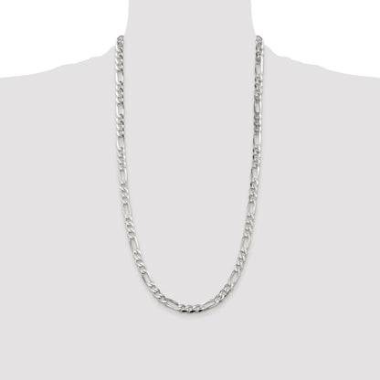 Sterling Silver Rhodium-plated 6.75mm Pav� Flat Figaro Chain