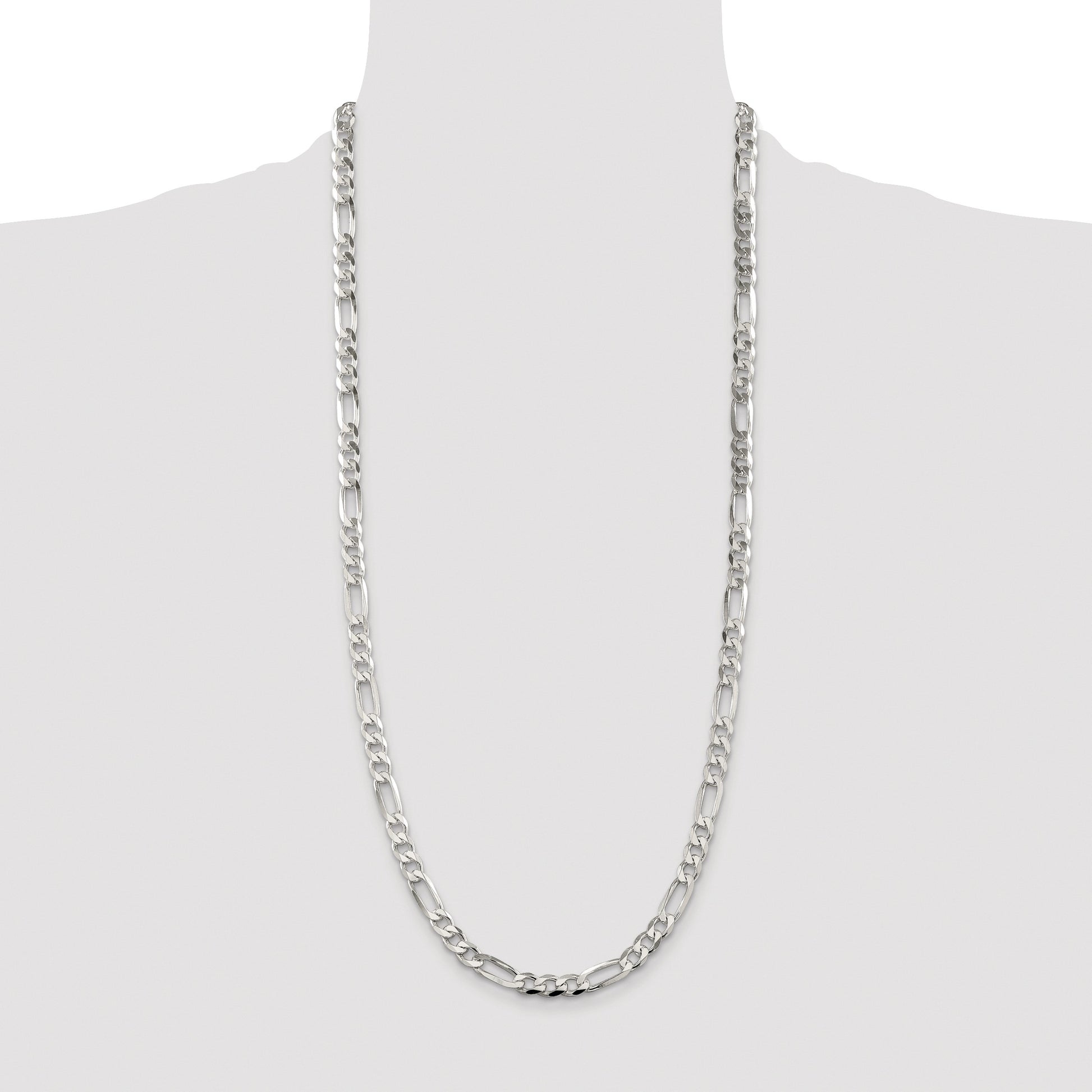 Sterling Silver Rhodium-plated 6.75mm Pav� Flat Figaro Chain