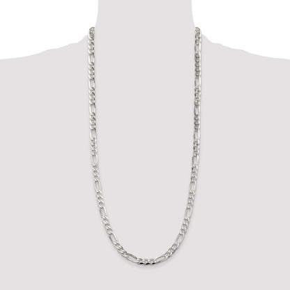 Sterling Silver Rhodium-plated 6.75mm Pav� Flat Figaro Chain