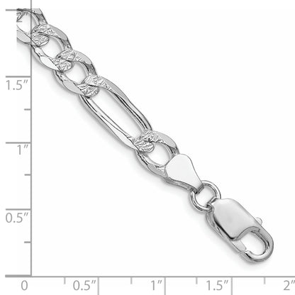 Sterling Silver Rhodium-plated 6.75mm Pav� Flat Figaro Chain