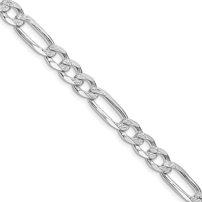 Sterling Silver Rhodium-plated 6.75mm Pav� Flat Figaro Chain