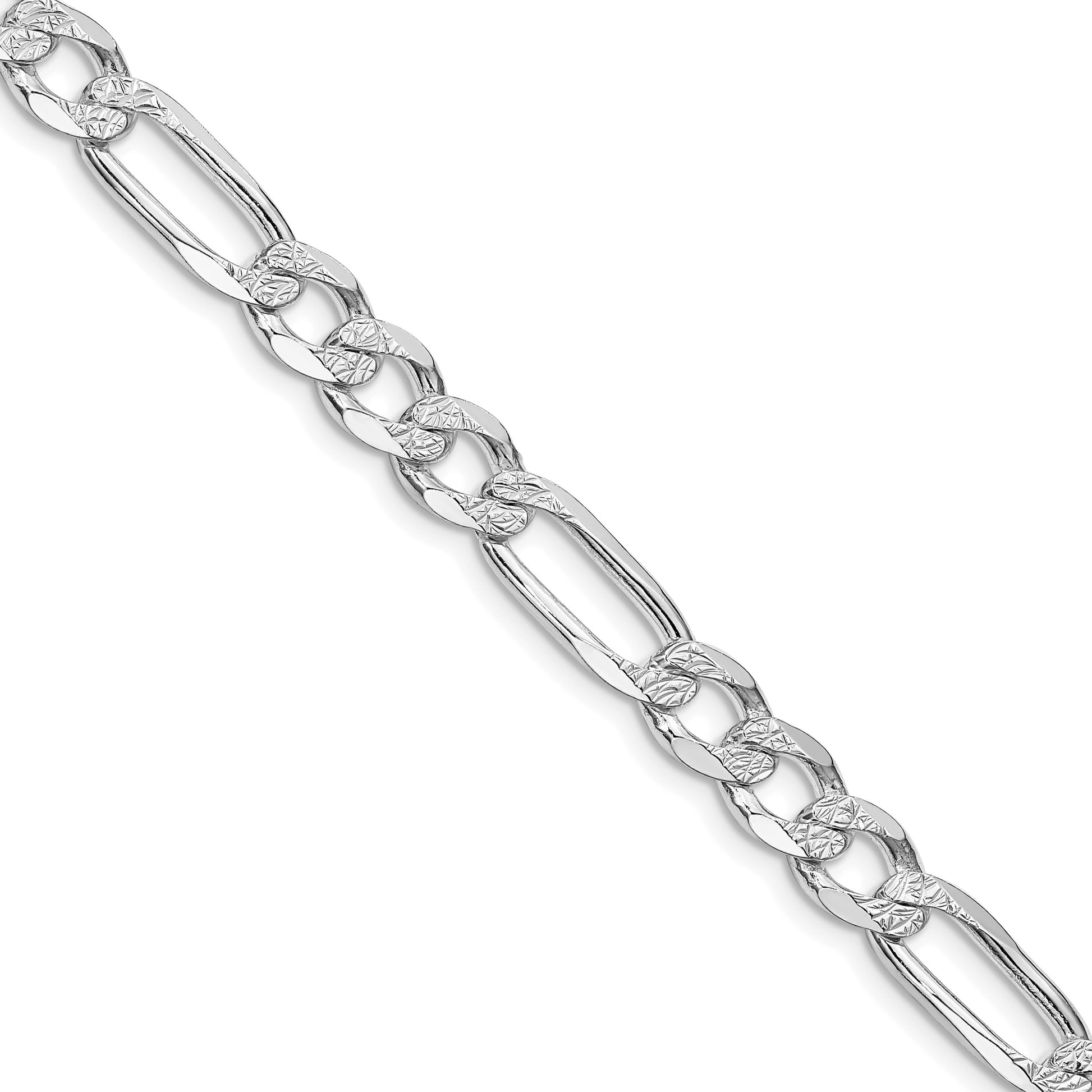 Sterling Silver Rhodium-plated 6.75mm Pav� Flat Figaro Chain