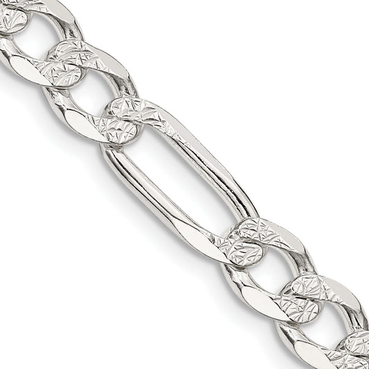 Sterling Silver 7.0mm Pav� Flat Figaro Chain