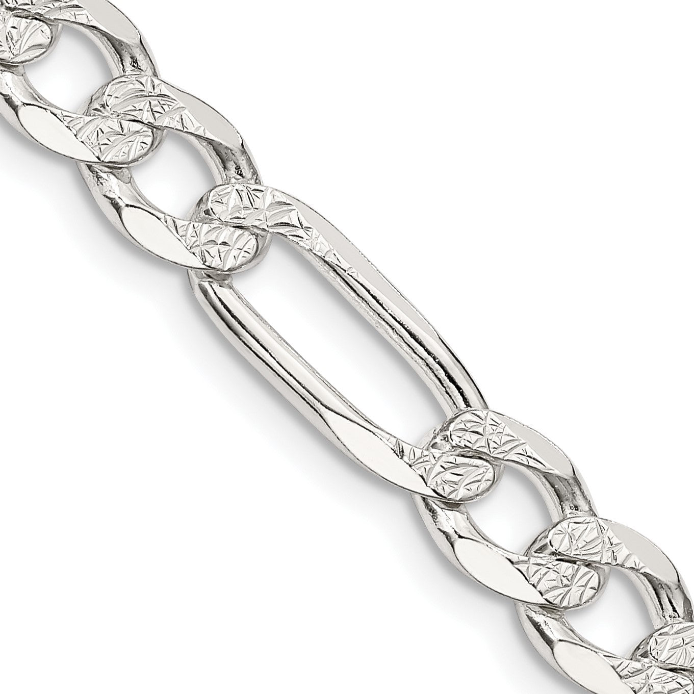 Sterling Silver 7.0mm Pav� Flat Figaro Chain