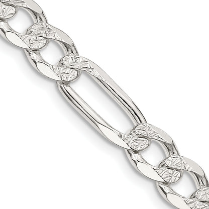Sterling Silver 7.0mm Pav� Flat Figaro Chain
