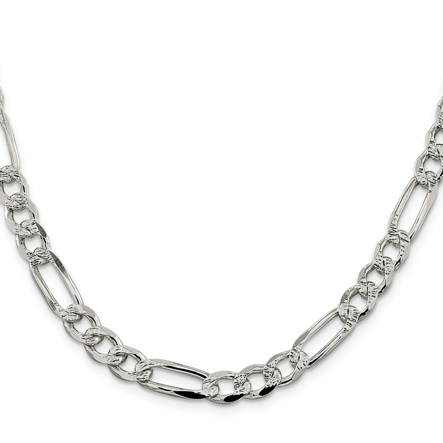 Sterling Silver 7.25mm Pav� Flat Figaro Chain