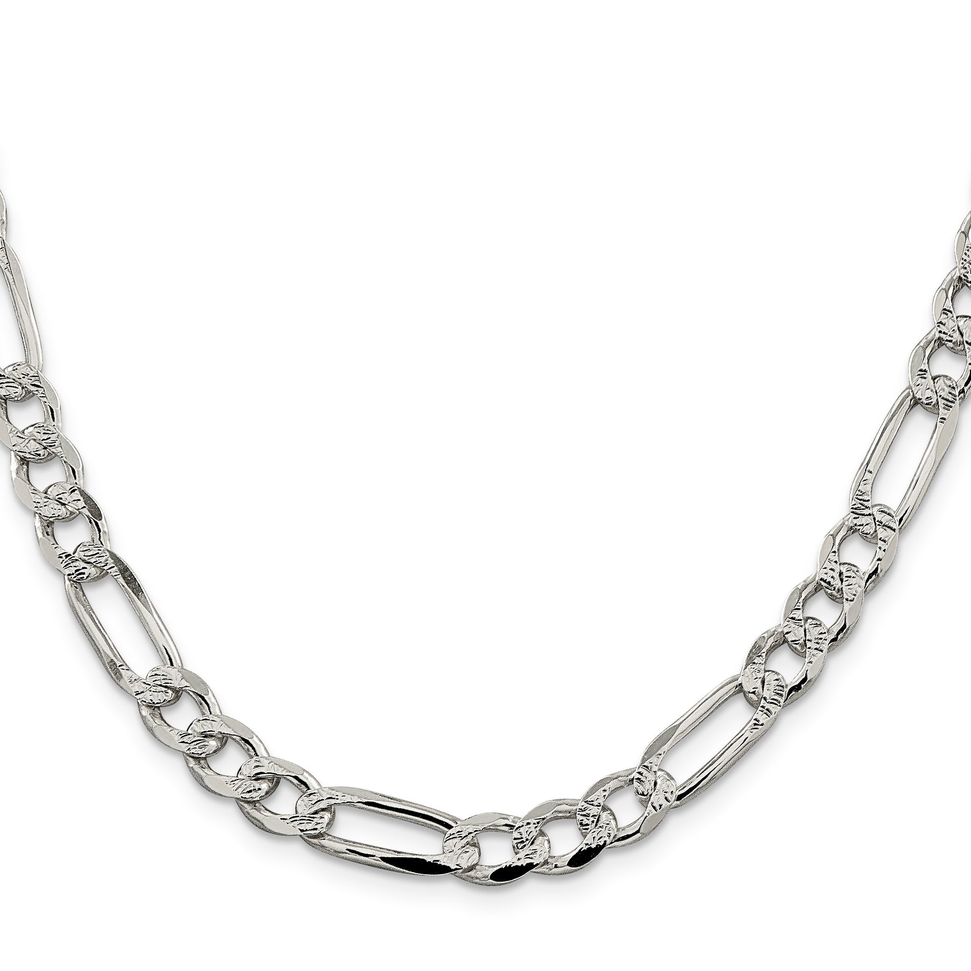Sterling Silver 7.25mm Pav� Flat Figaro Chain