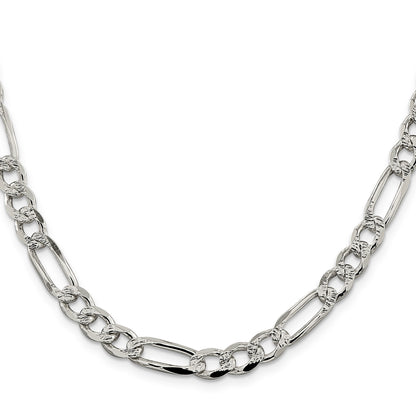 Sterling Silver 7.25mm Pav� Flat Figaro Chain