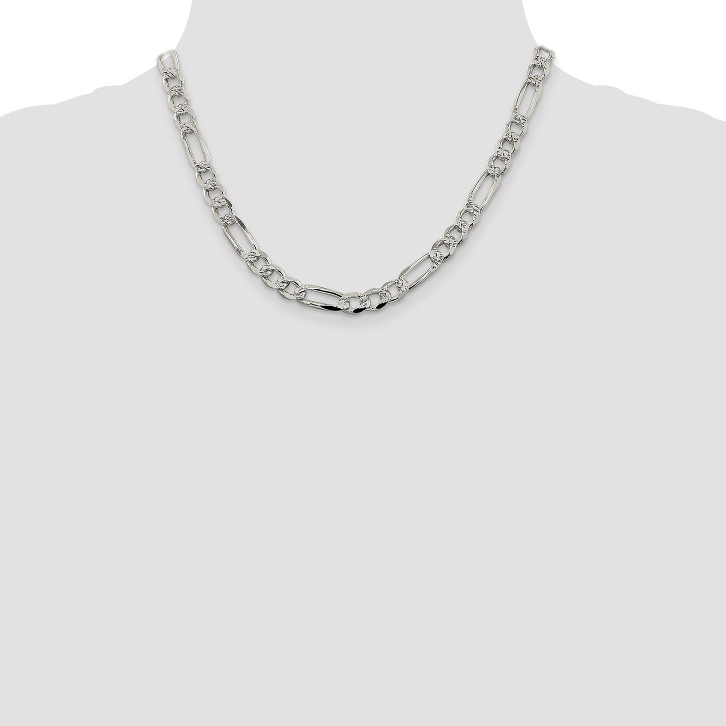 Sterling Silver 7.25mm Pav� Flat Figaro Chain