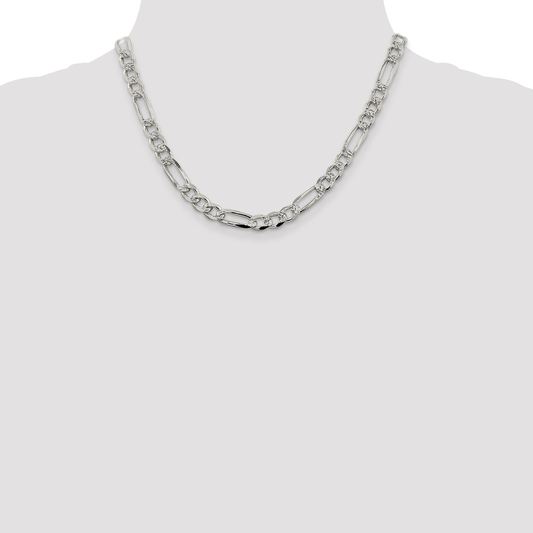 Sterling Silver 7.25mm Pav� Flat Figaro Chain