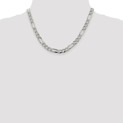 Sterling Silver 7.25mm Pav� Flat Figaro Chain