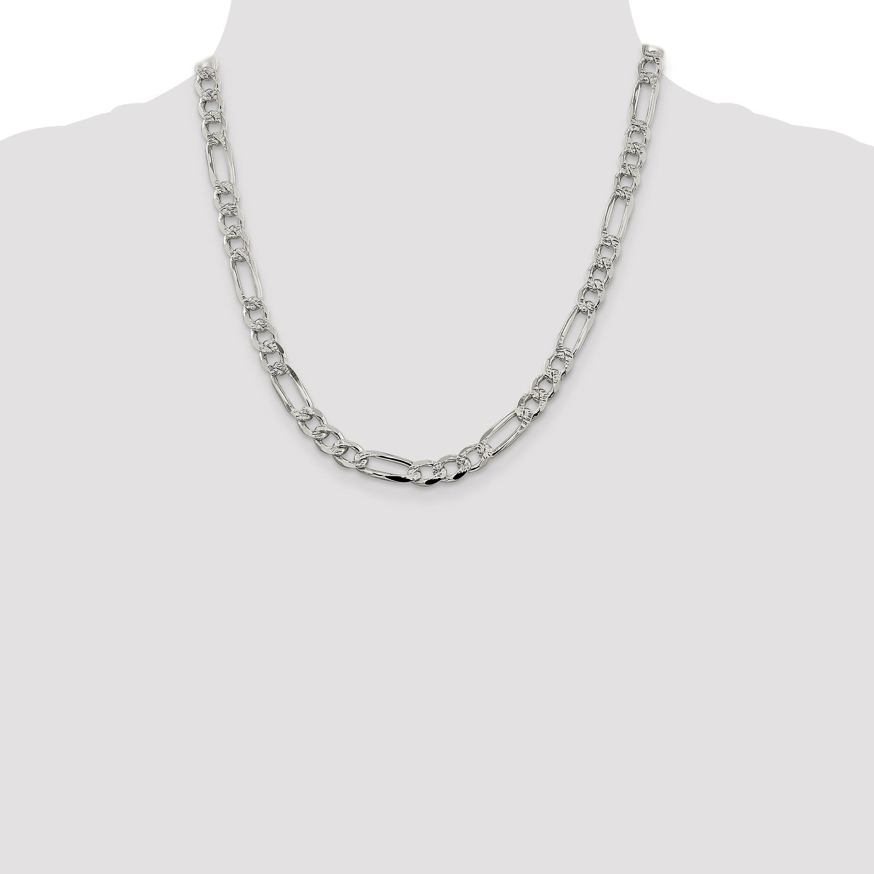 Sterling Silver 7.25mm Pav� Flat Figaro Chain