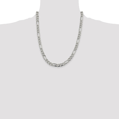 Sterling Silver 7.25mm Pav� Flat Figaro Chain