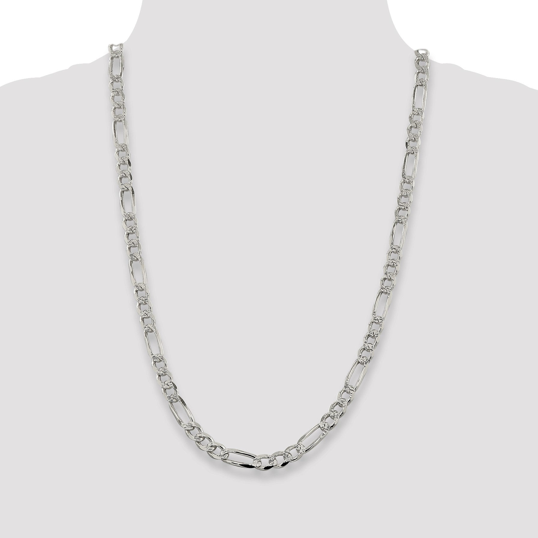 Sterling Silver 7.25mm Pav� Flat Figaro Chain