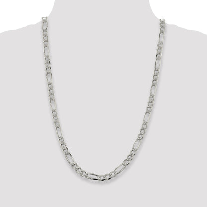 Sterling Silver 7.25mm Pav� Flat Figaro Chain